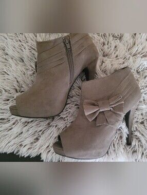 Windsor Taupe Suede Peep-Toe Ankle Boots with Bow